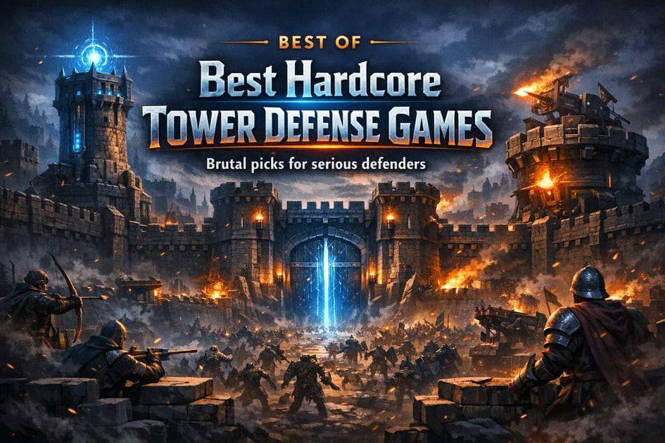 Dark fortress defenses holding narrow lanes against overwhelming siege waves