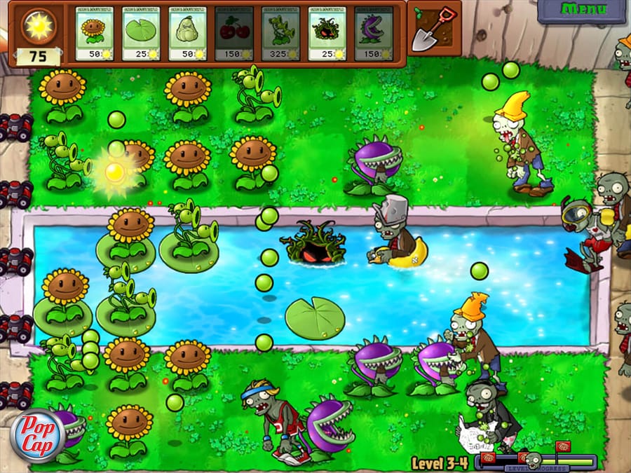 Plants vs. Zombies: lawn lanes with plants holding the line against zombies