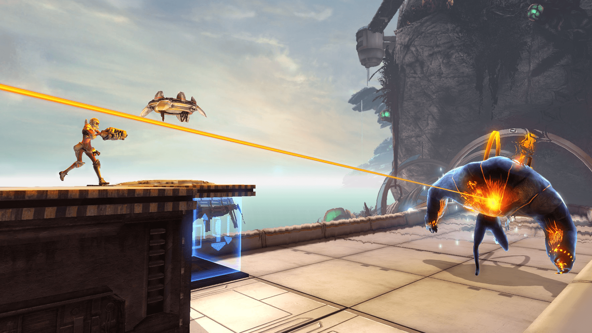 Sanctum: sci-fi towers and first-person view on an alien map
