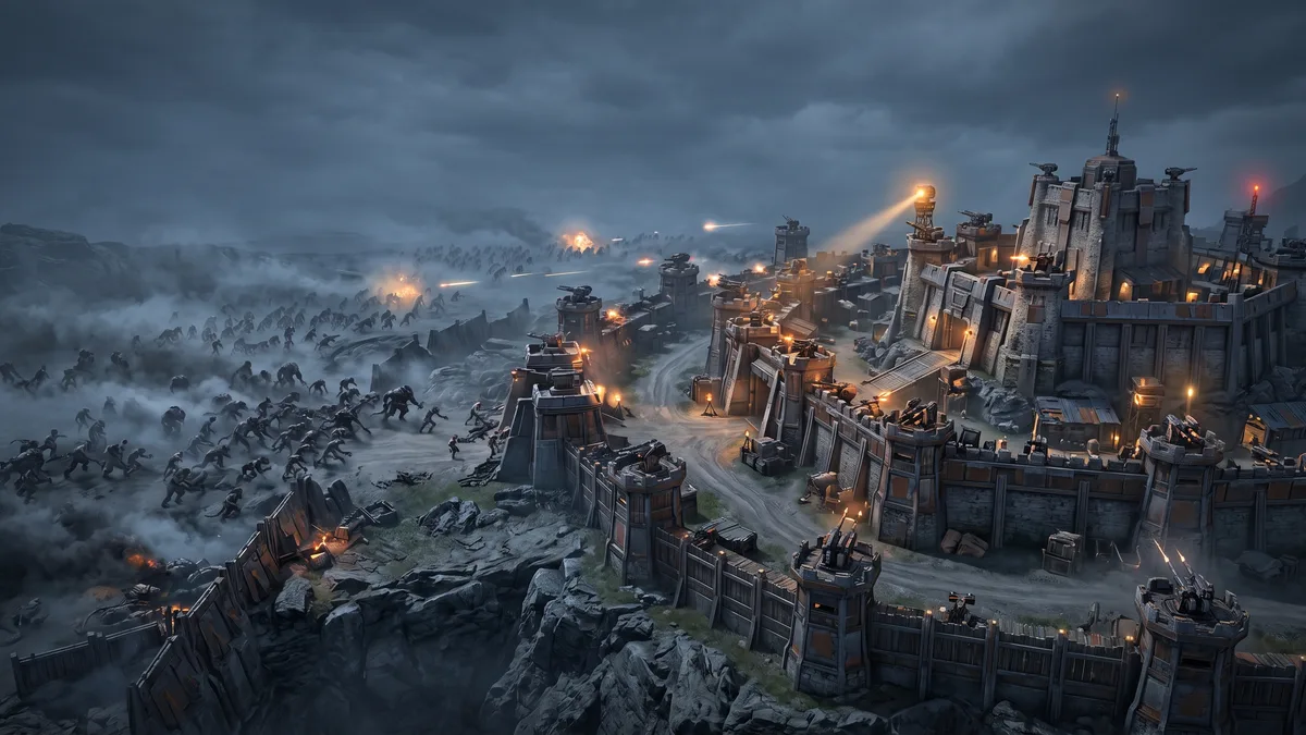 Fortified colony facing branching attack routes and an approaching horde
